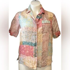 Johnny Was Workshop Marseille Garden Resort Button Linen Shirt Sz M